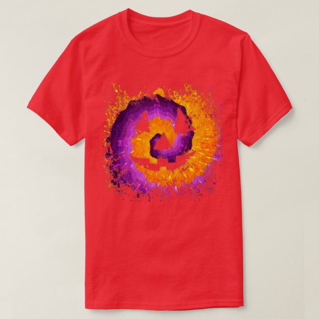 Tie Dye Evil Pumpkin Monster Face  JackOLantern Ha T-Shirt (Design Front)