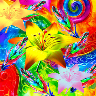 Tie Dye Feather and Lilys    Latte Mug