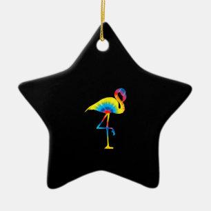 Tie Dye Flamingo Rainbow Print Bird Animal Hippie Ceramic Tree Decoration