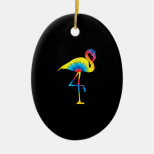 Tie Dye Flamingo Rainbow Print Bird Animal Hippie Ceramic Tree Decoration