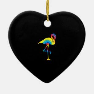 Tie Dye Flamingo Rainbow Print Bird Animal Hippie Ceramic Tree Decoration