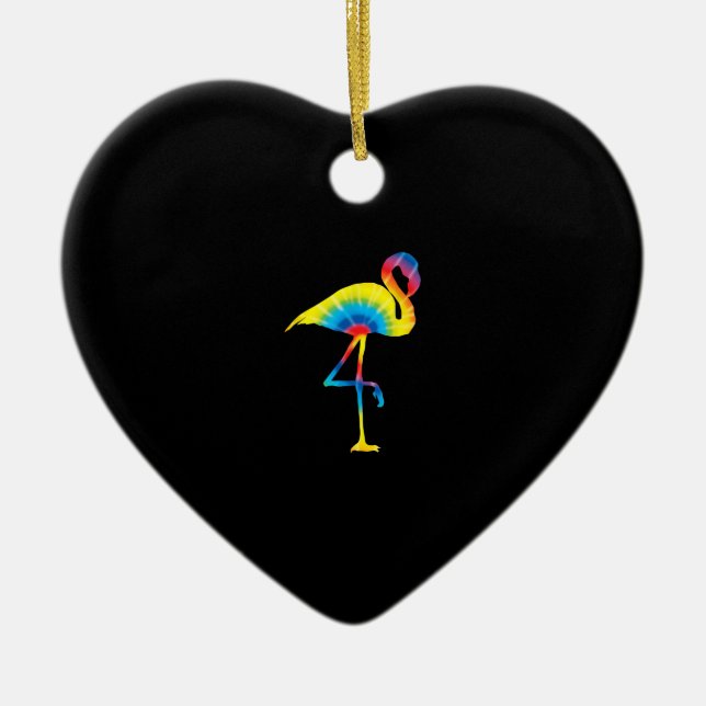 Tie Dye Flamingo Rainbow Print Bird Animal Hippie Ceramic Tree Decoration (Front)