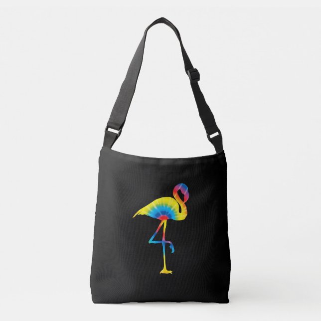 Tie Dye Flamingo Rainbow Print Bird Animal Hippie Crossbody Bag (Front)
