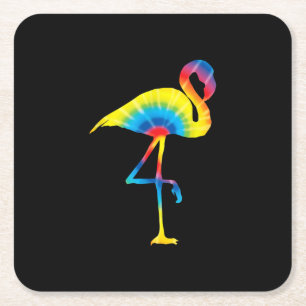 Tie Dye Flamingo Rainbow Print Bird Animal Hippie Square Paper Coaster