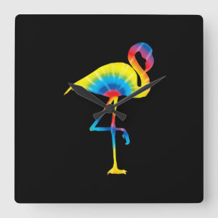 Tie Dye Flamingo Rainbow Print Bird Animal Hippie Square Wall Clock
