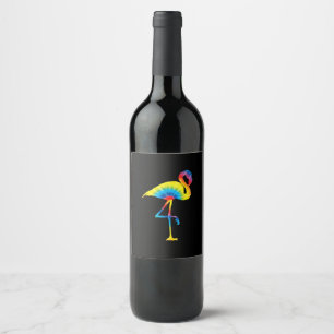 Tie Dye Flamingo Rainbow Print Bird Animal Hippie Wine Label