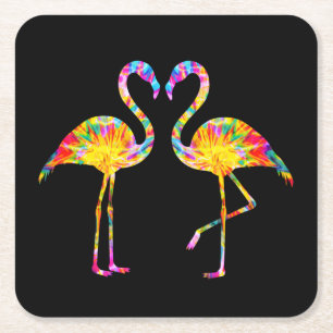 TIE DYE FLAMINGO SQUARE PAPER COASTER