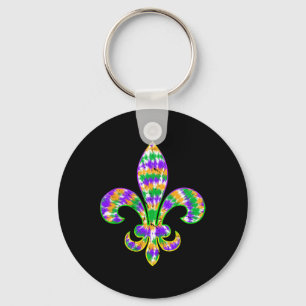 Tie Dye Fleur De Lis Mardi Gras Carnival Symbol Ne Key Ring