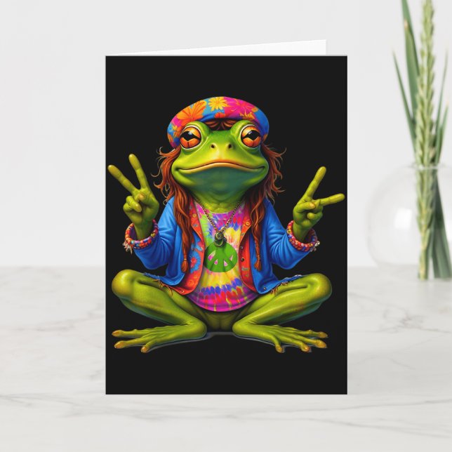 Tie-dye Frog Peace Sign 60s 70s Hipe Men Women  Card (Front)