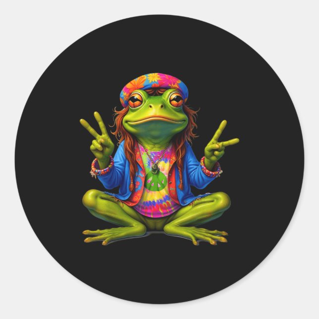 Tie-dye Frog Peace Sign 60s 70s Hipe Men Women  Classic Round Sticker (Front)
