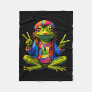 Tie-dye Frog Peace Sign 60s 70s Hipe Men Women  Fleece Blanket