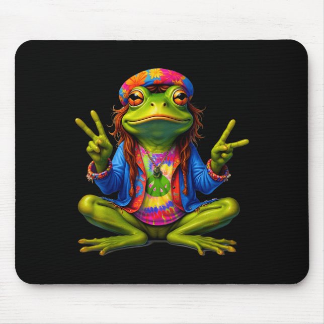 Tie-dye Frog Peace Sign 60s 70s Hipe Men Women  Mouse Mat (Front)