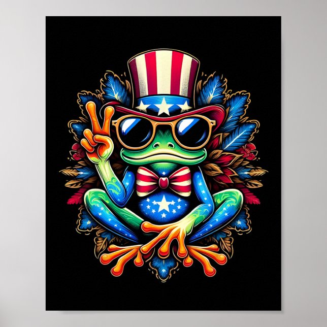 Tie-dye Frog Peace Sign Hippie 4th Of July  (Front)