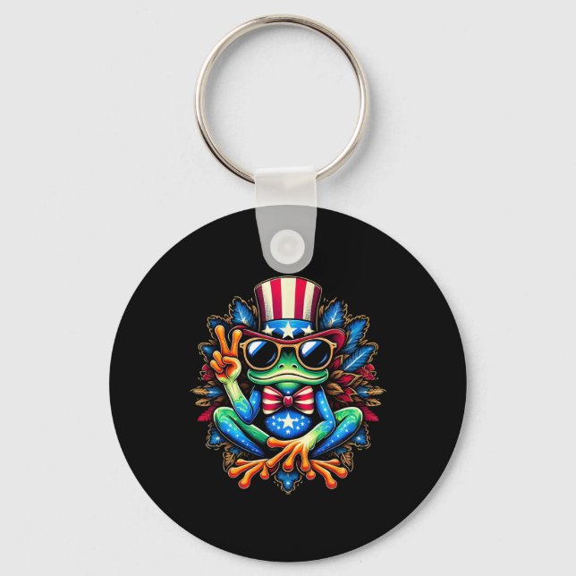 Tie-dye Frog Peace Sign Hippie 4th Of July  Key Ring (Front)
