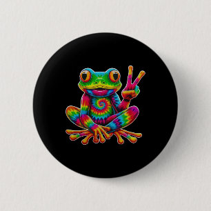 Tie-dye Frog Peace Sign Hippie Christmas Frog  6 Cm Round Badge