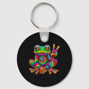 Tie-dye Frog Peace Sign Hippie Christmas Frog Key Ring
