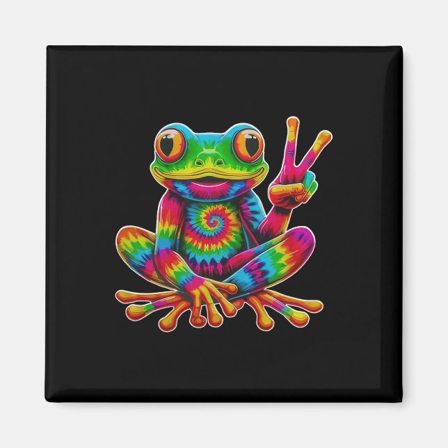 Tie-dye Frog Peace Sign Hippie Christmas Frog  Magnet (Front)