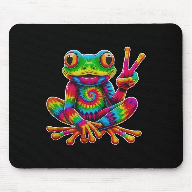 Tie-dye Frog Peace Sign Hippie Christmas Frog  Mouse Mat (Front)