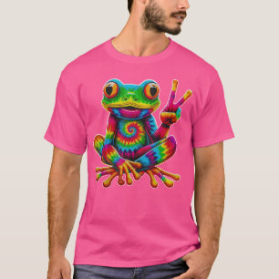 Tie-Dye Frog Peace Sign Hippie Christmas Frog T-Shirt