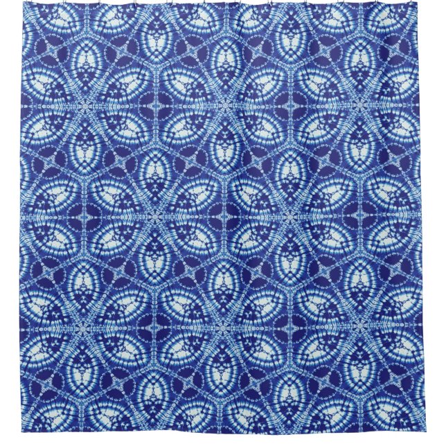Tie Dye Geometric Blue Kaleidoscope  Shower Curtain (Front)