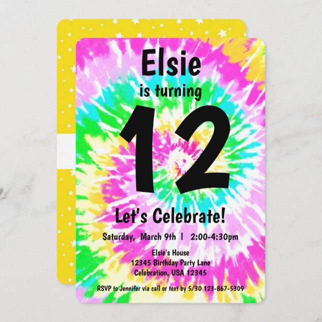 Tie Dye Girl Birthday Party Invitation (Front/Back)