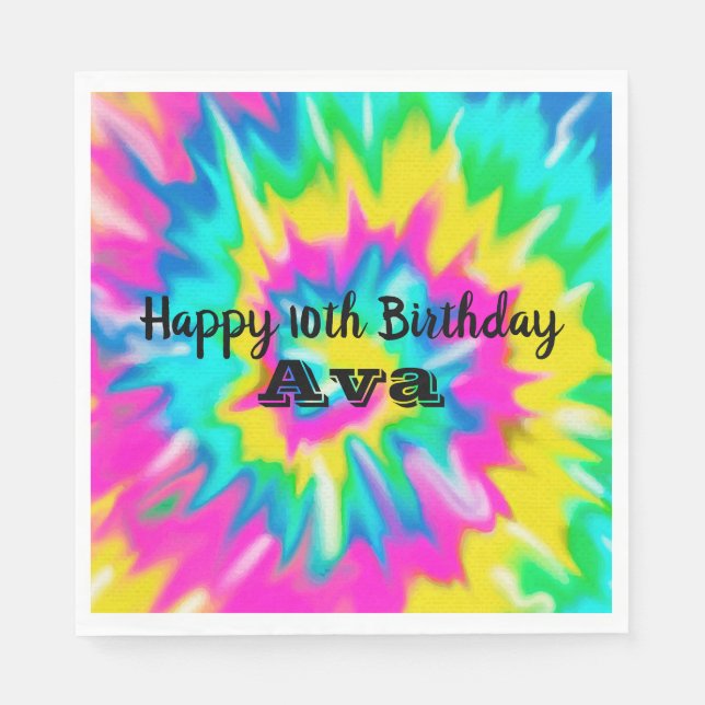 Tie Dye Glow Birthday Party Napkin (Front)