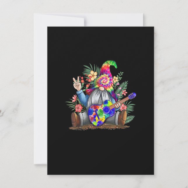 Tie Dye Gnome Peace Playing Guitar Hippie Gnome Co Invitation (Front)