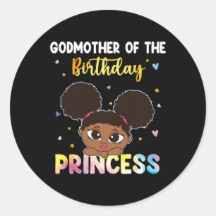 Tie Dye Godmother The Birthday Princess Black Hist Classic Round Sticker
