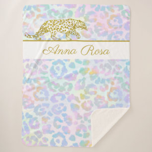 *~* Tie Dye Gold Leopard Spots Pastel Sherpa Blanket
