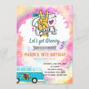 Tie dye groovy birthday invitation