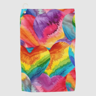 Tie Dye Groovy Hearts Colourful Orange, Red, Green Golf Towel