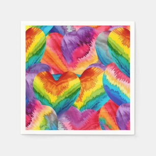 Tie Dye Groovy Hearts Colourful Orange, Red, Green Napkin