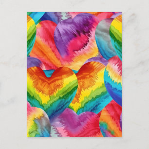 Tie Dye Groovy Hearts Colourful Orange, Red, Green Postcard