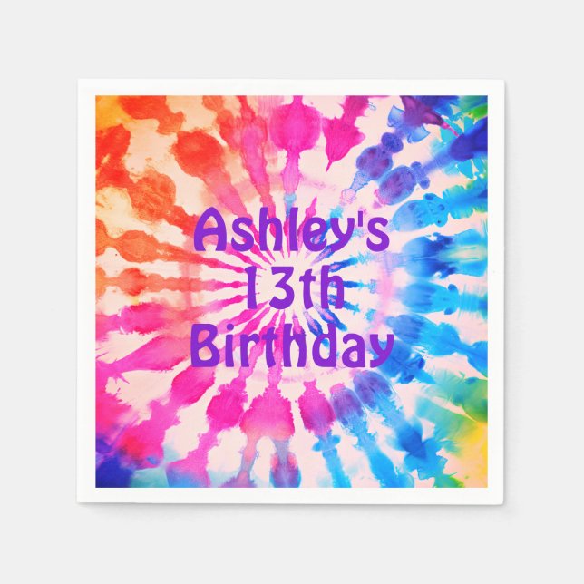 Tie Dye Groovy Hippie Bold Colourful Birthday Napkin (Front)