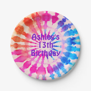 Tie Dye Groovy Hippie Bold Colourful Birthday Paper Plate