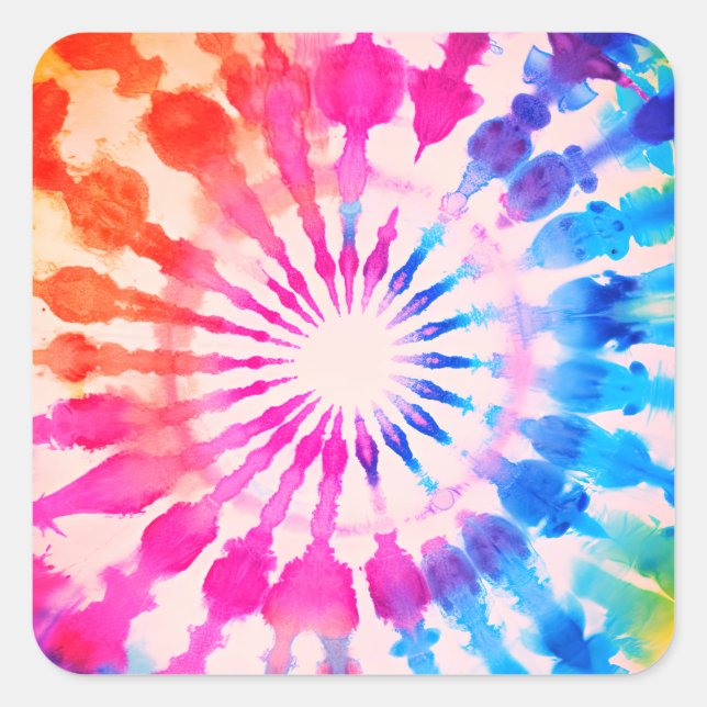 Tie Dye Groovy Hippie Bold Colourful Design Square Sticker (Front)