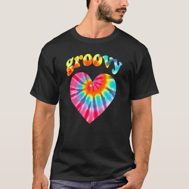 Tie Dye Groovy Love Heart Hippie 70s Costume For W T-Shirt (Front)