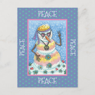 TIE DYE GROOVY SNOWMAN, PEACE ON EARTH CHRISTMAS HOLIDAY POSTCARD