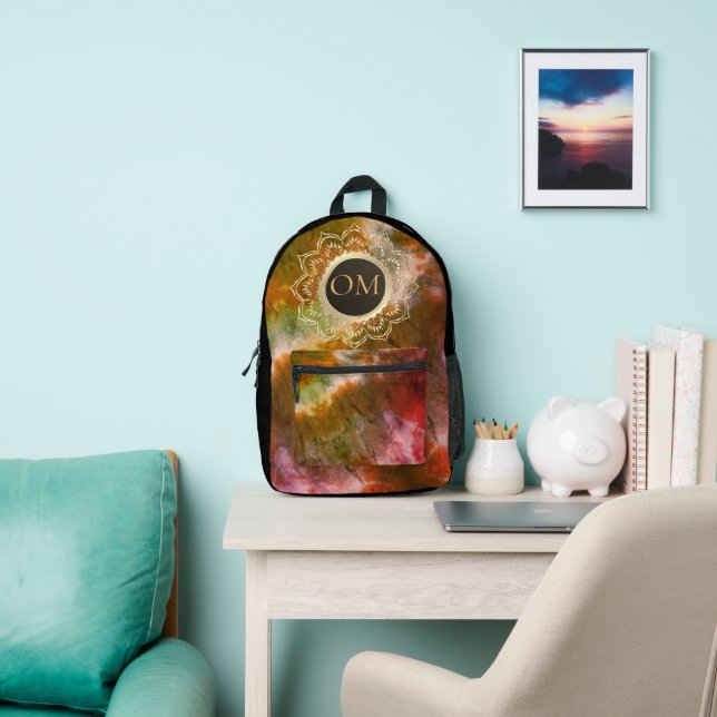 Tie Dye Grunge OM Personalised Printed Backpack (Insitu)