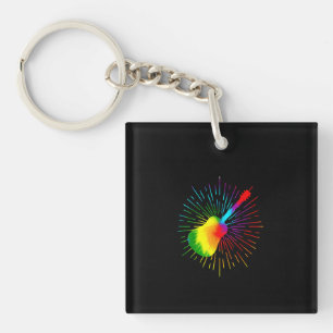 Tie Dye Guitar Music Design Colourful Guitarist Key Ring