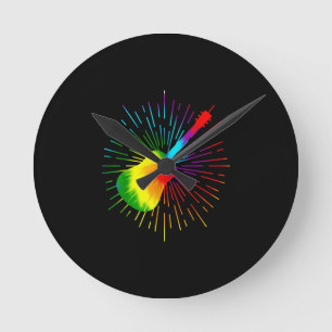 Tie Dye Guitar Music Design Colourful Guitarist Round Clock