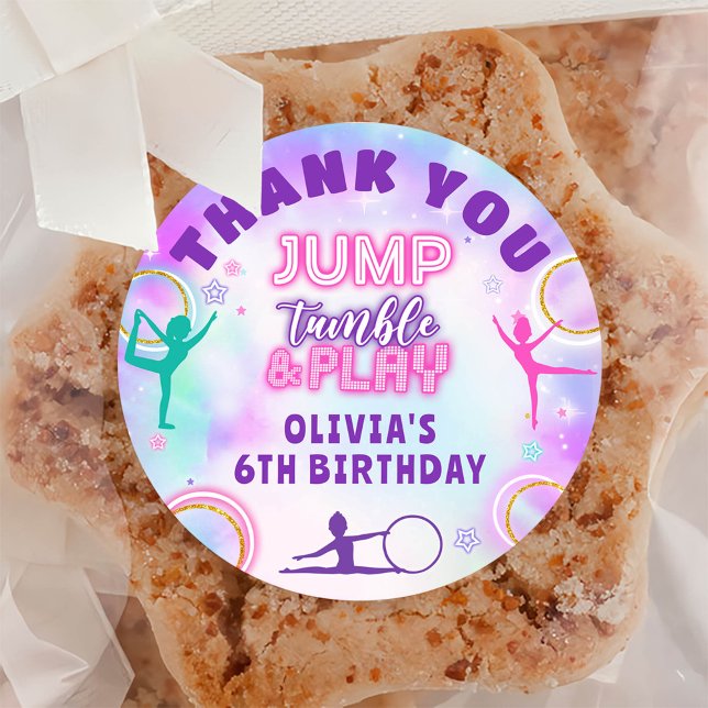 Tie Dye Gymnastics Jump Play Birthday Thank You Classic Round Sticker (Creator Uploaded)