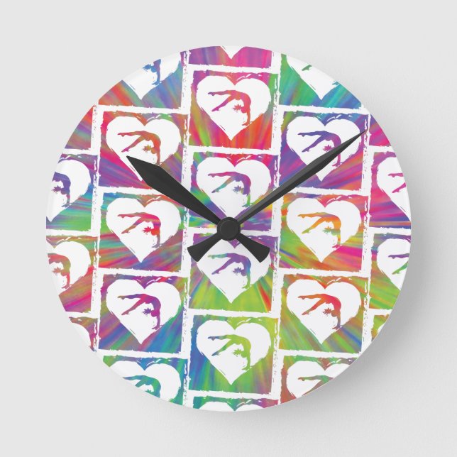 Tie Dye Gymnastics Pattern Round Clock (Front)