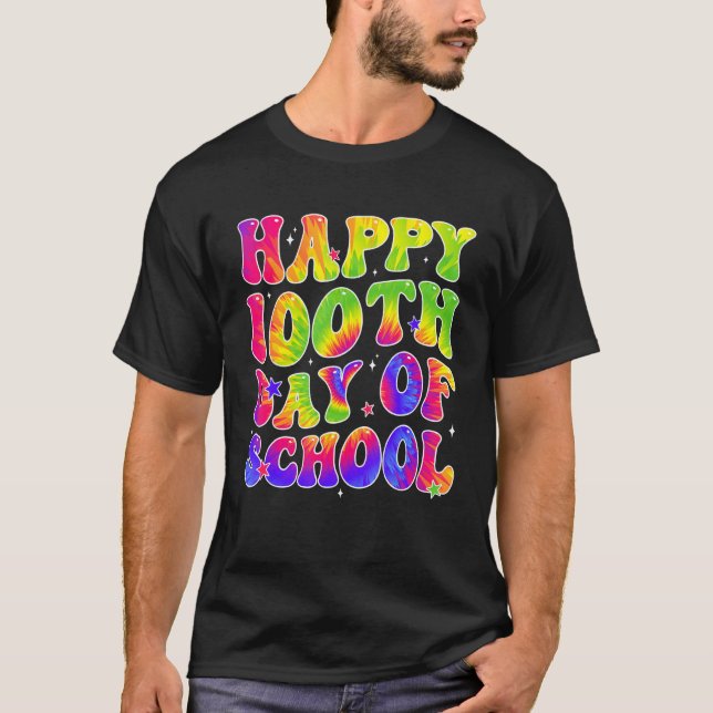 Tie Dye Happy 100th Day of School Students Kids Te T-Shirt (Front)