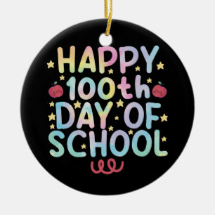 Tie Dye Happy 100th Day Of School Teacher Student  Ceramic Tree Decoration