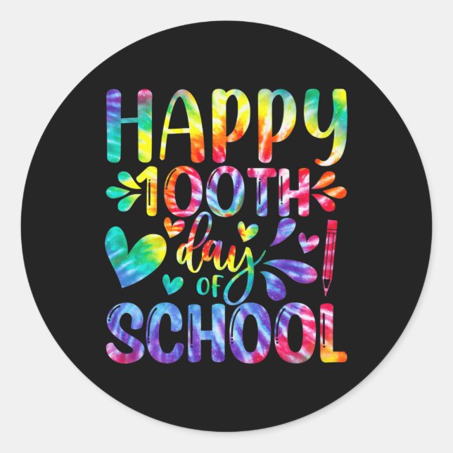 Tie Dye Happy 100th Day Of School Teacher Student  Classic Round Sticker (Front)
