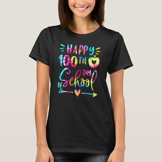 Tie Dye Happy 100th Day Of School Teacher Student  T-Shirt (Front)