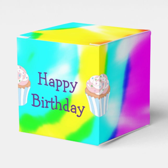 Tie Dye Happy Birthday Cupcake Box (Front Side)