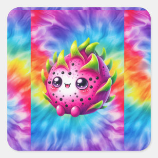 Tie-Dye Happy Dragon Fruit Square Sticker
