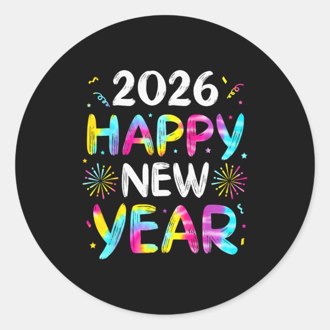 Tie Dye Happy New Year 2026 Family Matching New Ye Classic Round Sticker (Front)